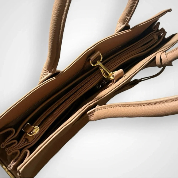 JOY & IMAN Leather Camel Large Tote Bag W/ Multiple Compartments | NWOT - Picture 8 of 16